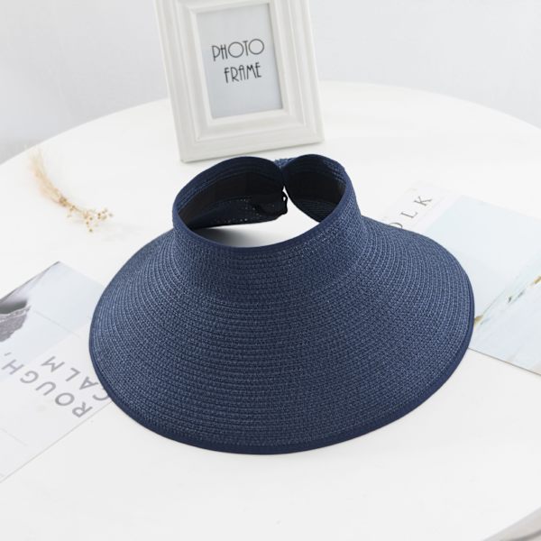 Dam solhatt med bred brätte i halm med UPF 50+ Blue