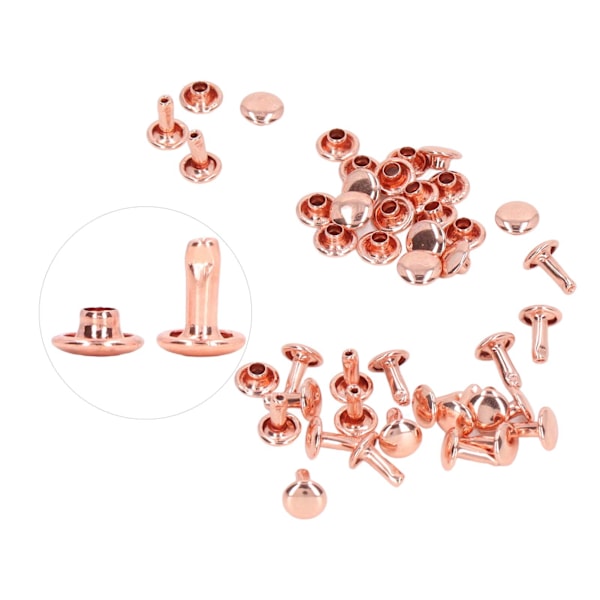 100 set dubbelsidiga nitar 7x8mm järnläder nitar DIY runda nitar för kläder väskor skobox roséguld