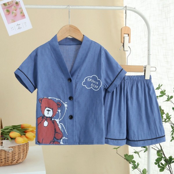 Pyjamas för barn - Pyjamasshorts för flickor och pojkar,S(blå)