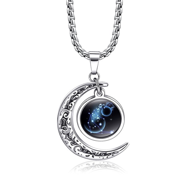 Wekity Stainless Steel Crescent Moon 12 Constellation Zodiac