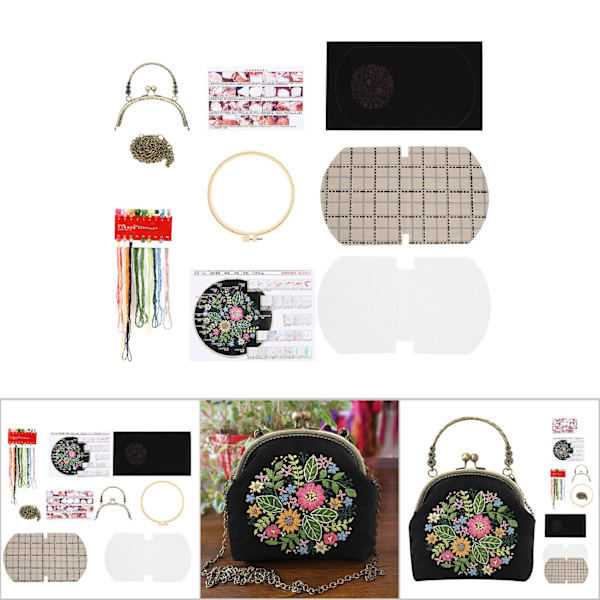 DIY broderi taske blomstermønster bærbar håndtaske krydset taske 16,5 cm (ikke færdig) (Motif de fleur étoile )