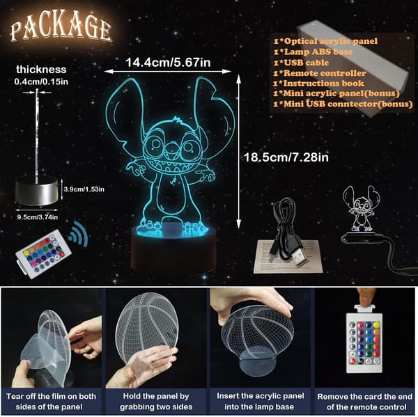 MengXing Lilo Stitch LED Stemningslampe Glad Stitch Teddy Monste
