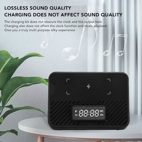 Trådlös laddningsstation 15W 3 i 1 trådlös telefonladdare med Bluetooth-högtalare Digital väckarklocka Black