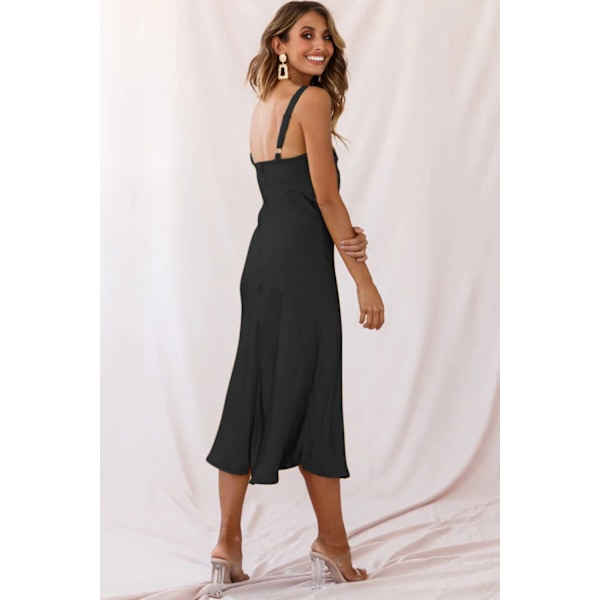 ghetti Zipper Straps Tie Bust Cocktail Midi Dress(Sort XXL)