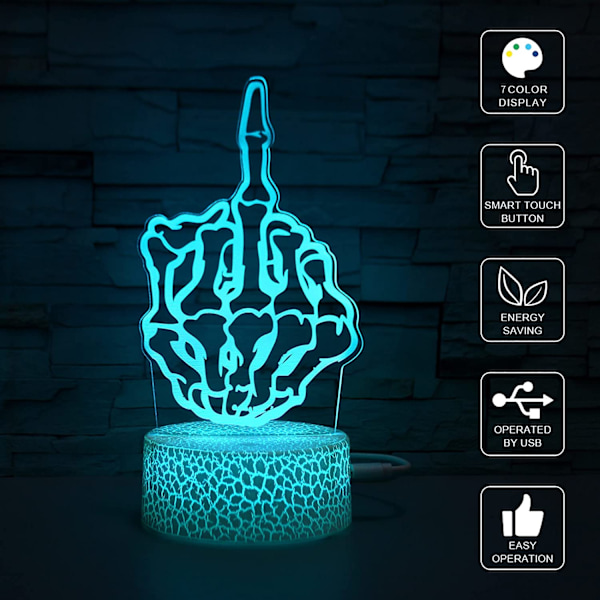 3D Illusions nattlampe skrivebordslampe, 7 farger automatisk gradvis skiftende USB-drevet LED-lys med berøringsbryter for barnegavene hjemmedekorasjon (svart base