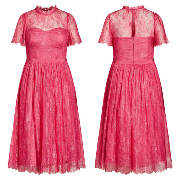 Ærmeløs Båd Hals Cocktail Fest Swing Kjole (Rose Pink 4XL)