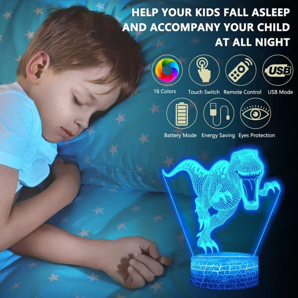4 stk. 3D Dinosaur Natlampe, DDDNIGHTLIGHT Led Illusion La