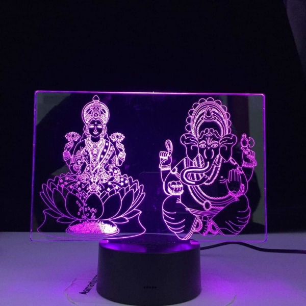 3D LED-nattlampa Illusion Buddha Ganesha 7 färger