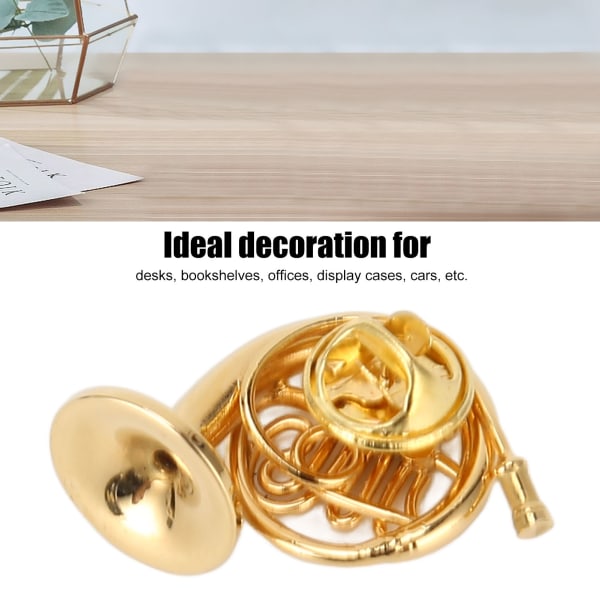 Miniatyr Fransk Horn Guld Färg Utsökt Elegant Hållbar Metall Hög Simulering Mini Fransk Horn Modell för Bord Hylla