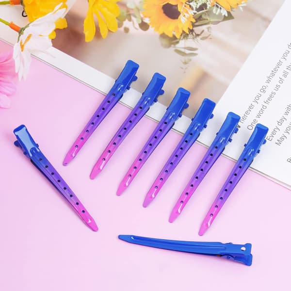 24 pakker andebæksclips, 3,35 tommer rustfrit metal alligator krølleclips med huller til hårstyling, hårfarvning Gradient Deep Blue