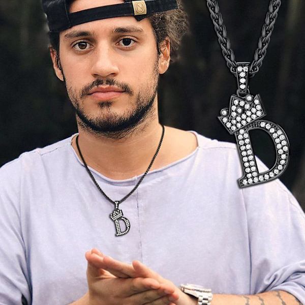 Krone Initial A-Z Halskæde, Iced Out Bogstav Vedhæng med 22-24 Tommer Kæde, Mænd Kvinder Bling Hip Hop Alfabet Navn Smykker Gave Store Initialer Halskæder D Black