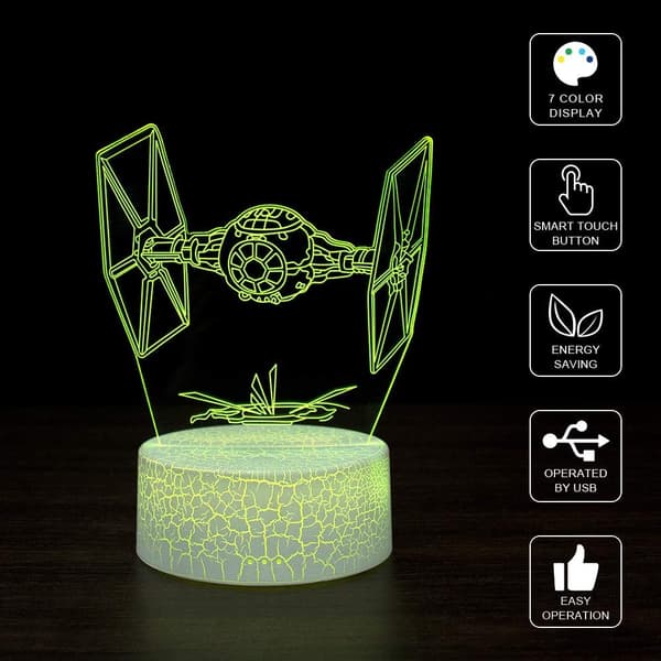 3D Illusion Natlampe Skrivebordslampe, 7 Farver Auto Gradvis Cha