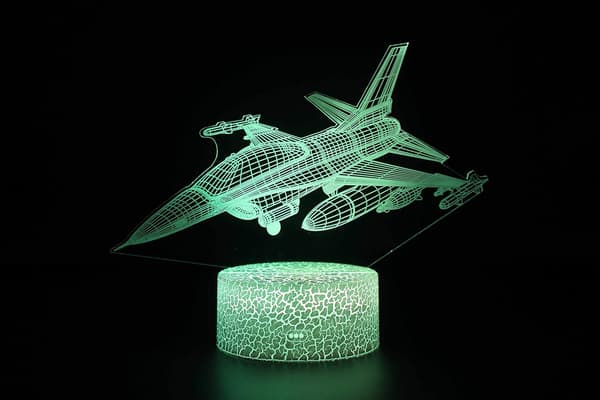 Fighter Jet 3D Natlampe, 7 Farver Skiftende Optisk Illusi
