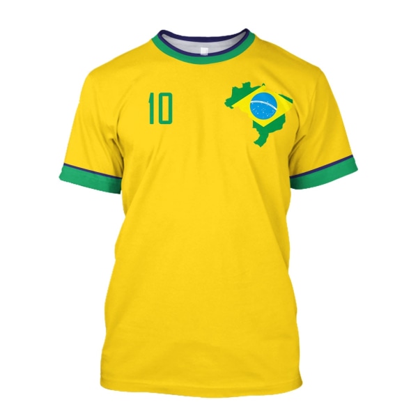 Brasilien Jersey Herr T-shirt O-hals Överdimensionerad Kortärmad Herrkläder 3D-tryck Brasiliansk flagga Val Fotbollslagströja,Q00118T,M