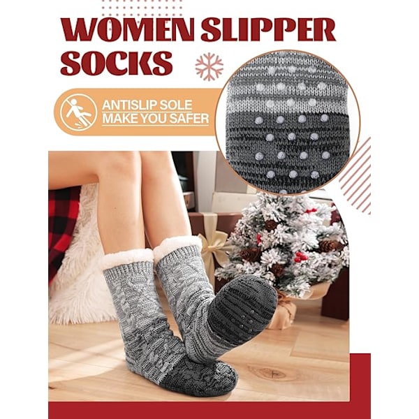 Dame Slippersokker Antislipp Fuzzy Fluffy Tykke Varme Hyttekoselige Komfortable Myke Fleece Hjemmegrep Sokker Grey