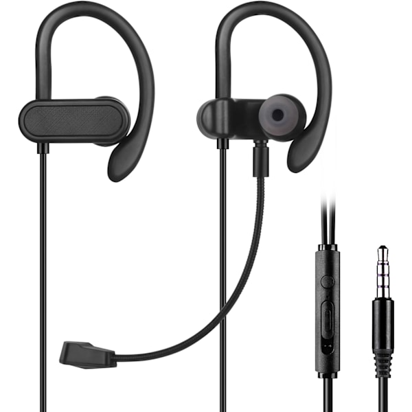 Mini-hodetelefoner for spill og nettmøter, 3,5 mm ørepropper med bommikrofon og ørekroker for PC, mobil, Xbox Series X/S, Xbox One, PS5, PS4, PlayStation