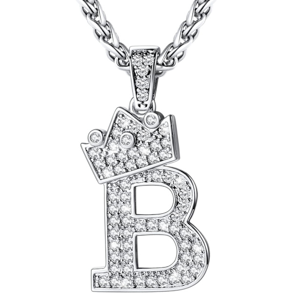 Krone Initial A-Z Halskæde, Iced Out Bogstav Vedhæng med 22-24 Tommer Kæde, Mænd Kvinder Bling Hip Hop Alfabet Navn Smykker Gave Store Initialer Halskæder B Silver