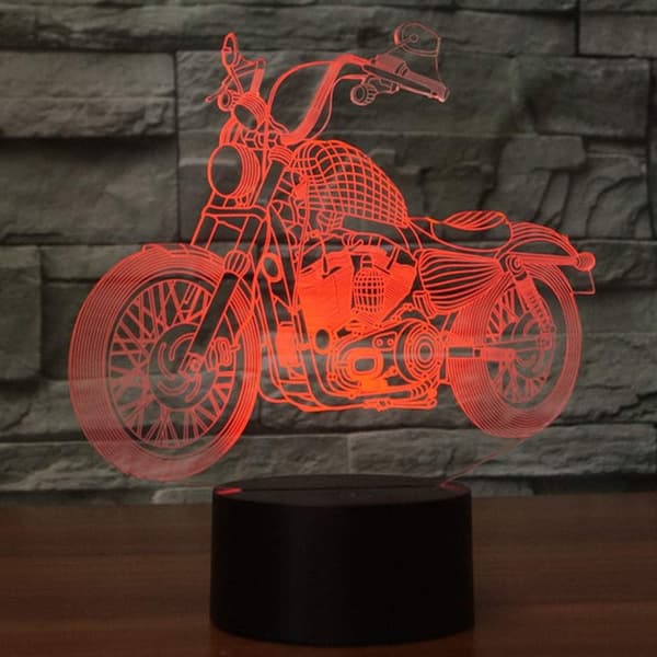 3D Illusion Natlampe Motorcykel 7 Farveskift Touch Swit