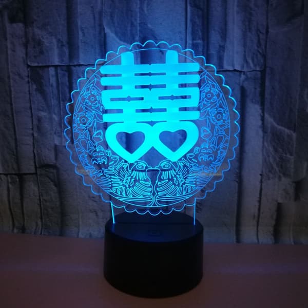 Bryllupsceremoni Natlampe, 3D Illusionslampe, 7 Farver Ch