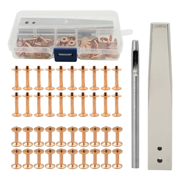 Kobbernagler Burrs Kit Kobbernagler med Settere Rustfrie Nagler DIY Lærhåndverktøy for Klær Veske Belte Stil C