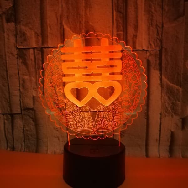 Bryllupsceremoni Natlampe, 3D Illusionslampe, 7 Farver Ch