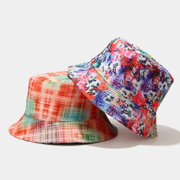 Hink med Tie Dye Vändbar Fiskehatt Sommar Strand Solhatt B