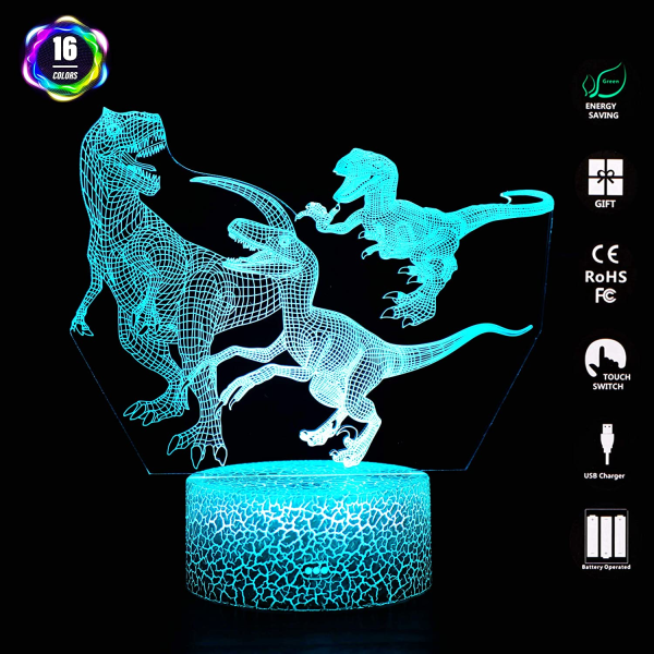 Dinosaurieleksaker, 16 färger 3D Illusion skrivbordslampa med fjärrkontroll C
