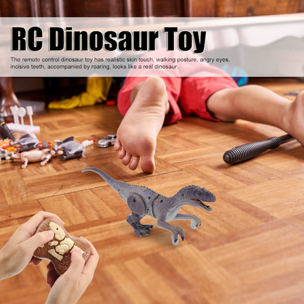 Fjärrkontroll Dinosaurie Modell 2.4G Realistisk Gående Rytande Pedagogisk RC Dinosaurie Leksak för Barn Velociraptor