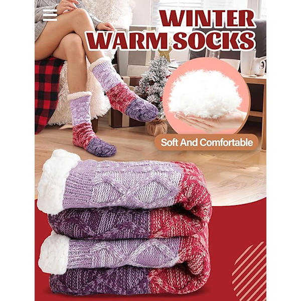 Dame Slippersokker Antislipp Fuzzy Fluffy Tykke Varme Hyttekoselige Komfortable Myke Fleece Hjemmegrep Sokker Purple