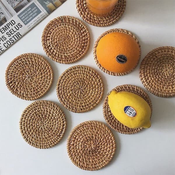 6-pack runda vävda placemats, halmflätade bordsmattor Natura