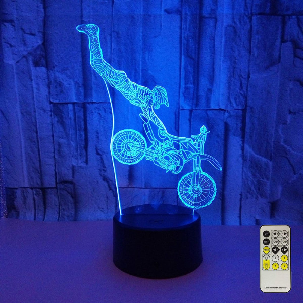 Nattlampor för barn Motocrosslampa LED 3D Illusion USB Mot