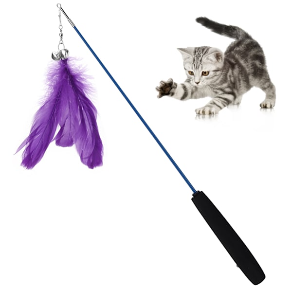 Kattpinne leksak med bjällror ljudande kattfjäderpinne teleskopisk pinne för inomhuskatter som leker Purple