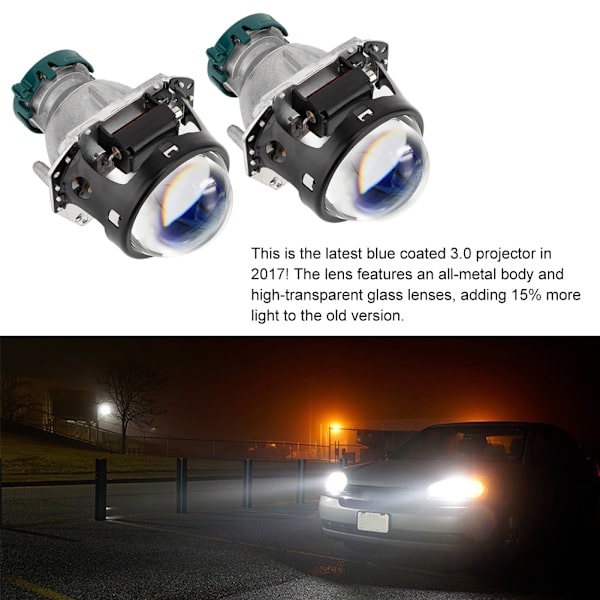 Par af 12V Bil Bifokale Linser med Blå Belægning HD Glas Bil Forlygte Universal til GTR