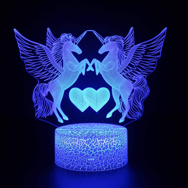 4 stk. 3D Enhjørning Nattlys, DDDNIGHTLIGHT Led Illusjonslampe
