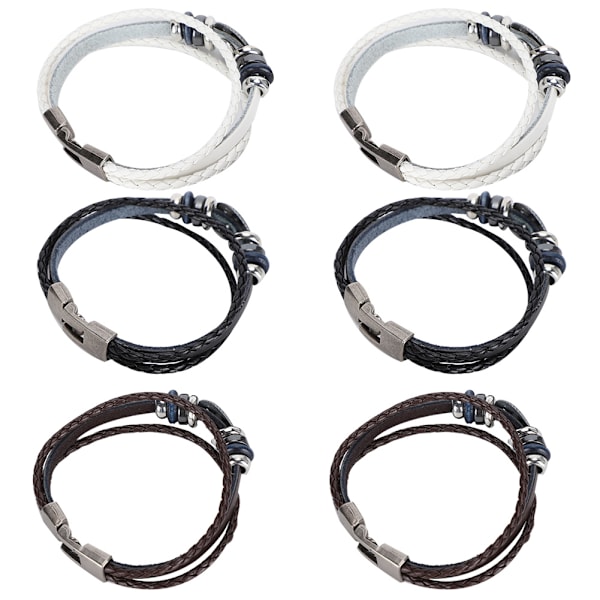 6 st armband handvävd split läder flätat PU herr dam retro armband 23cm