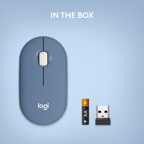 Logitech M350 Pebble trådløs mus med Bluetooth eller 2,4 GHz-modtager, lydløs, slank computermus med stille klik Blue