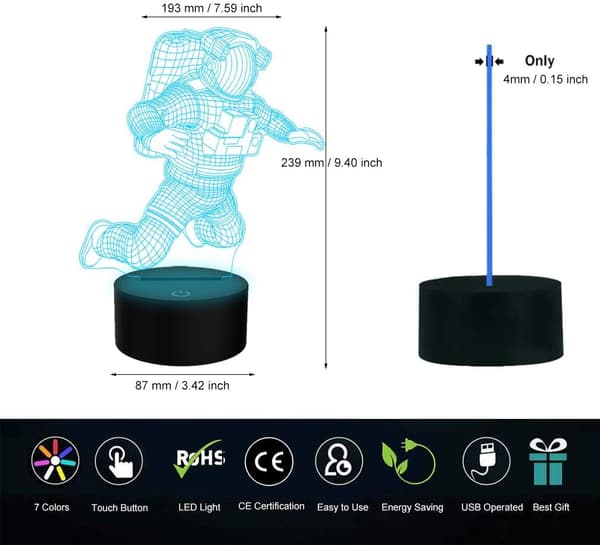 Spaceman Nattlampe 3D Astronaut Illusjonslampe LED Luftfart
