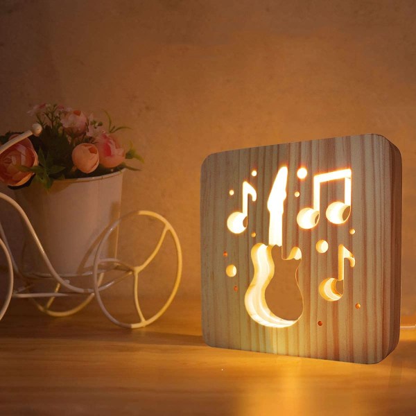 Nattljus för barn basgitarr trä 3D-lampa Creative Woo