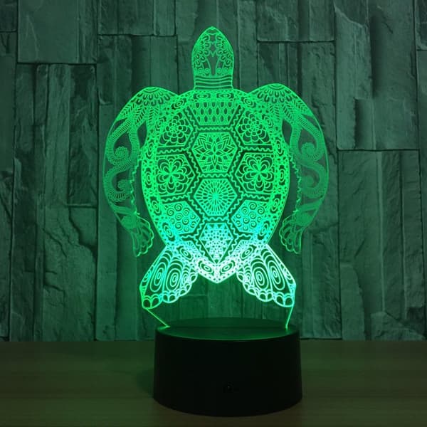 3D Skilpadde Nattlys Dyr LED Lampe Illusjon 7 Fargeendringer