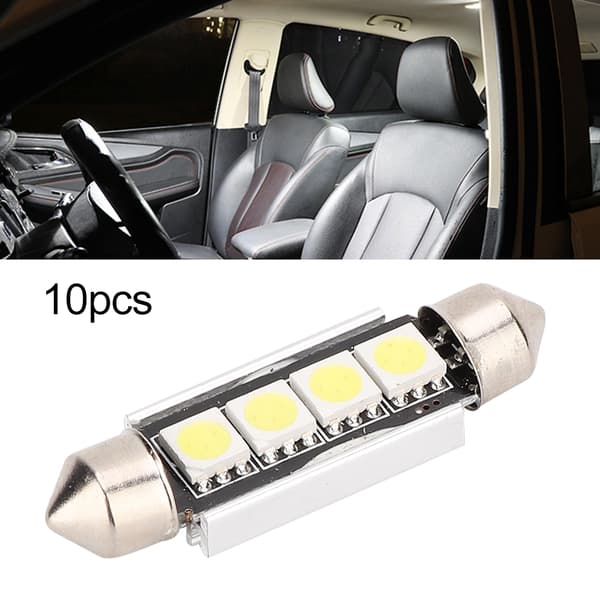 10 stk 41mm 4SMD Hvit Super Lys Bil Interiør LED Lyspære