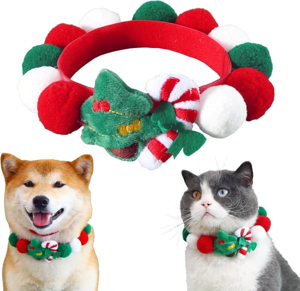 Julekæledyrstørklæde og halsbåndssæt - Hund/Kat Savlesmæk + Udklædningstilbehør til julefester