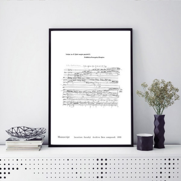 Havet och Chopin Manuskript Väggkonst Canvas Print Poster, Enkelt modefoto