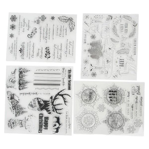 4 stk. gjennomsiktige stempler i TPR-materiale med julemotiv - Gjenbrukbare dekorative verktøy for scrapbooking og DIY-håndverk