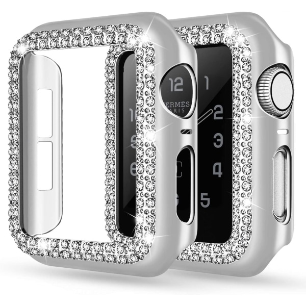 För Apple Watch Case 44mm Serie 6/5/4 SE Bling Rhinestone Apple Watch Case Bumper Ram Skydd för iWatch Serie 44mm Silver