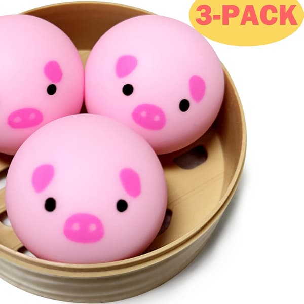 Mini Pig Dumpling Squishy Fidget Leksaker (3-pack), Sensoriska Stressbollar för Vuxna & Barn, Stresslindrande Degbollar, Partyfavoriter