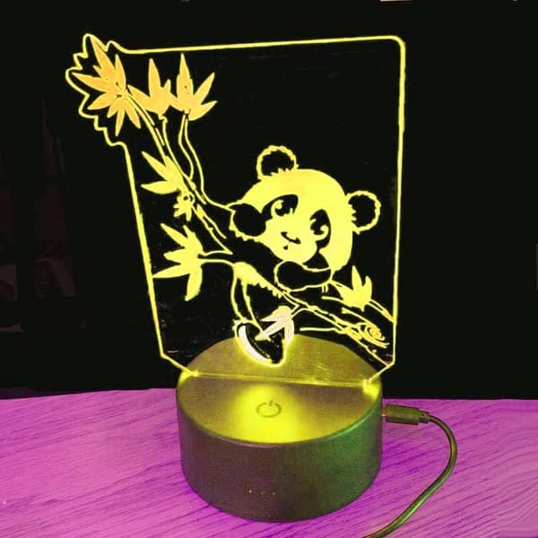 3D Panda Nattlampe LED Lampe Illusjonslys 7 Fargeendringer