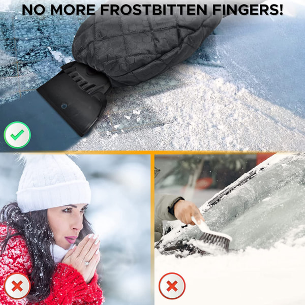 Isskraper Vott for Bilfrontrute | Vanntett Snøskraper Hanske med Tykk Fleecefôr | Frontrute Skrape for Is og Snø med Skumhåndtak,