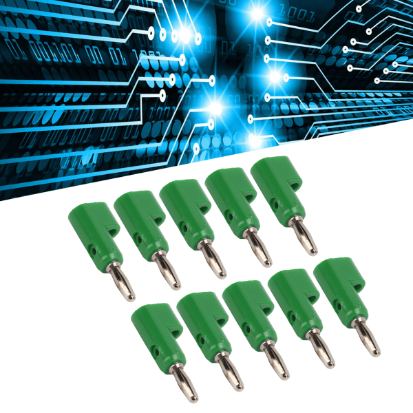10 st/set 4mm Lödfria Bananpluggar Stapelbara Öppna Skruvar 30V AC‑60V DC Max 25A för Elektronik Industriutrustning Green