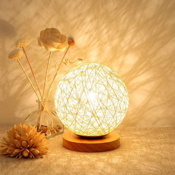 Cozhyess Wood Bordslampa, Led Nattlampa Lampa Med Hand-kn