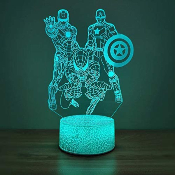 Spider Hero Natlampe Jern Captain America Mand 3D Optisk Illusion Lampe 7 Farver, Fødselsdag Julegaver til Børn Touch Light Borddekoration